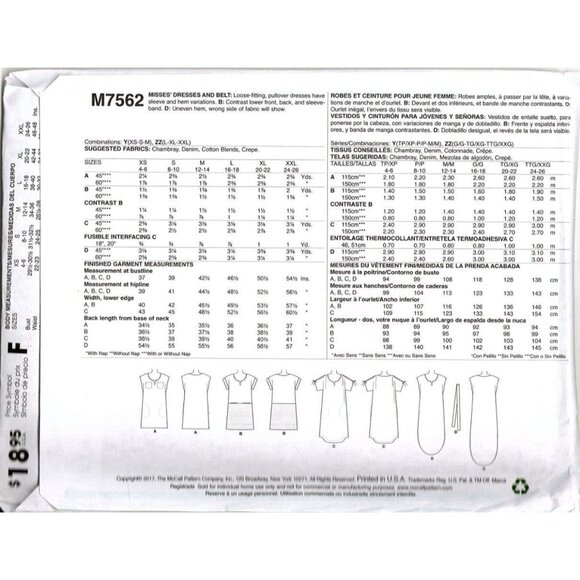McCall's M7562 Misses L to XXL Mini and Maxi Dresses Uncut Sewing Pattern - Picture 2 of 2